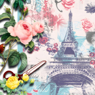 Mousseline Paris Tour Eiffel Papier Tissu Floral