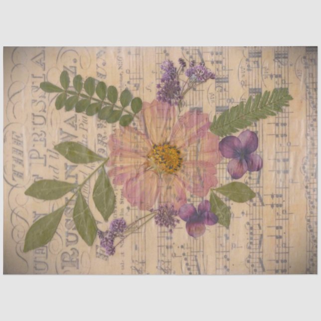 Mousseline Partition vintage et papier découpage fleuri (Recto)