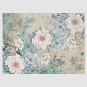 Mousseline Pastel Turquoise et bleu Aquarelle Flores Papier T