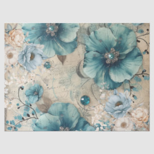Mousseline Pastel Turquoise et bleu Aquarelle Flores Papier T