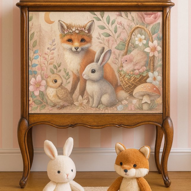 Mousseline Pastel Woodland Wildlife Floral Tissu Papier (Sweet woodland decoupage paper perfect for a baby girl’s room soft, whimsical, and full of charm.)