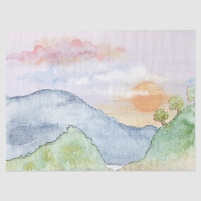 Mousseline Paysage aquarelle 17X23 Papier Tissu Découpage (Recto)