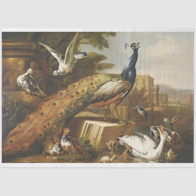 Mousseline Peinture Peacock Antique Découpage Papier de tissu (Recto)
