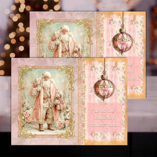 Mousseline Père Noël festif en rose – Papier de découpage en