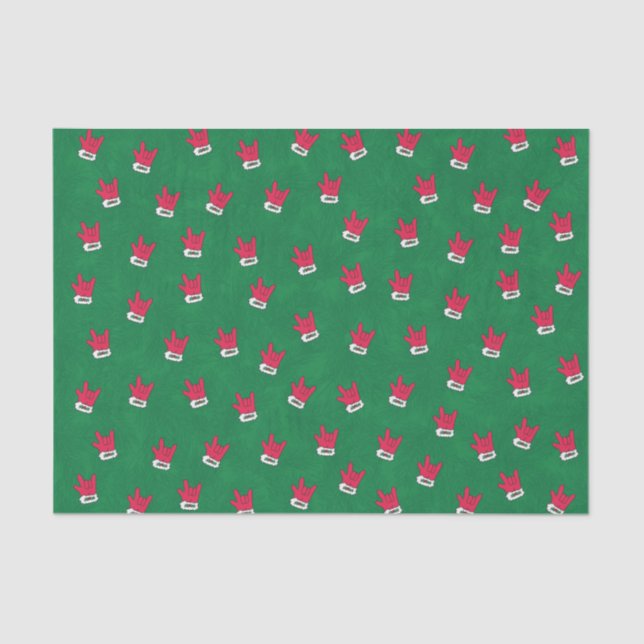 Mousseline Père Noël Gant "I Love You" en papier tissu ASL (Recto)