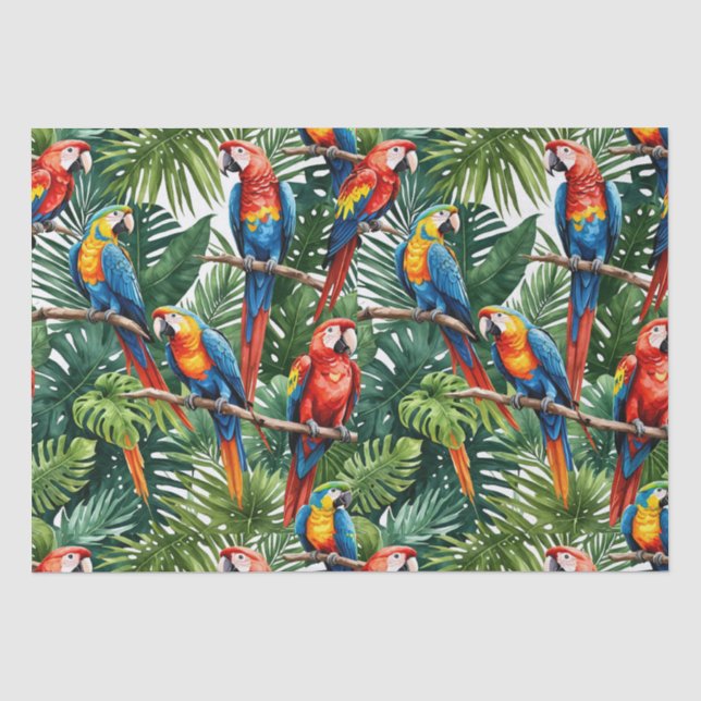 Mousseline perroquet jungle papier de tissus (Recto)