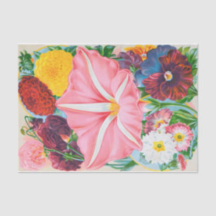 Mousseline Pétunia rose Vintage Fleurs de jardin Papier de ti