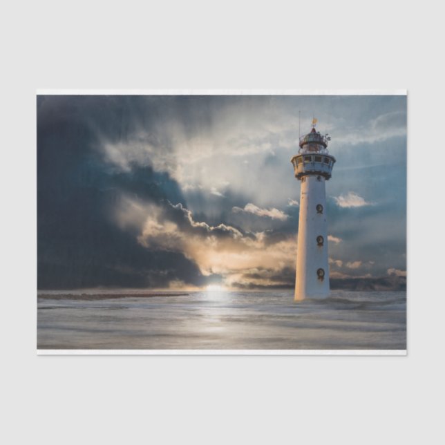 Mousseline Phare Daybreak Ocean Decoupage Tissu Papier (Recto)