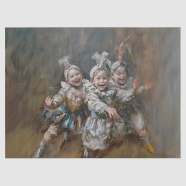 Mousseline Pierrots - Peinture à l'huile Style Papier Tissu (Recto)