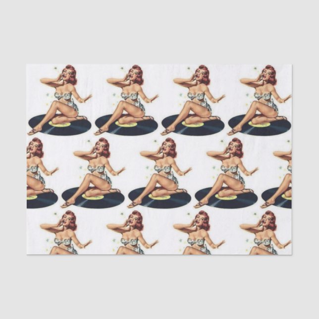 Mousseline Pin Up Girl on Record Multi Tissue Papier (Recto)