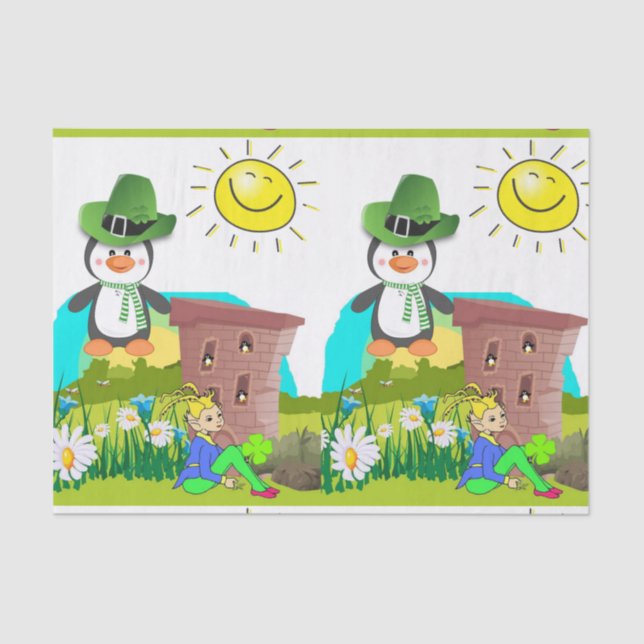 Mousseline Pingouin en papier de la Saint Patrick (Recto)