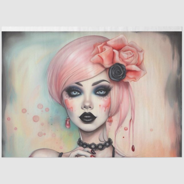 Mousseline Pink Hair Goth Girl Halloween découpage papier (Recto)