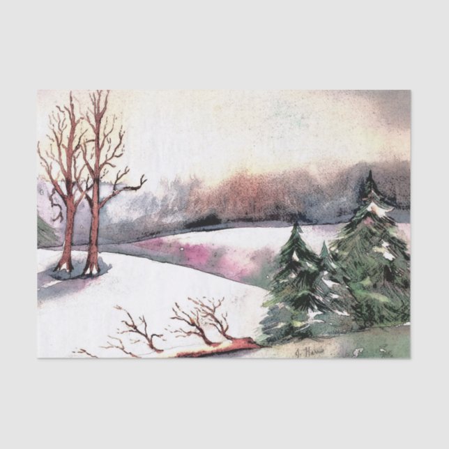 Mousseline Plan d'hiver Aquarelle Papier Tissu (Recto)