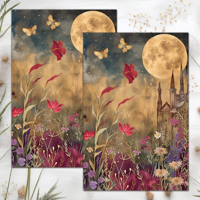 MOUSSELINE PLEINE LUNE DANS LE PAPIER TISSU DE DÉCOUPAGE MEAD (FULL MOON IN MEADOW DECOUPAGE TISSUE PAPER)
