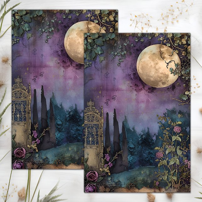 MOUSSELINE PLEINE LUNE ET JARDIN DÉCOUPAGE TISSUE PAPIER (FULL MOON AND GARDEN DECOUPAGE TISSUE PAPER)