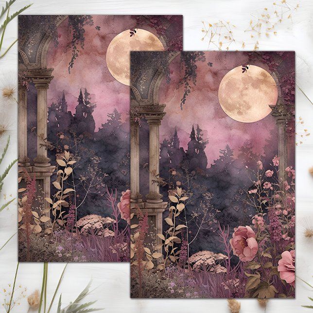 MOUSSELINE PLEINE LUNE ET JARDIN DÉCOUPAGE TISSUE PAPIER (FULL MOON AND GARDEN DECOUPAGE TISSUE PAPER)