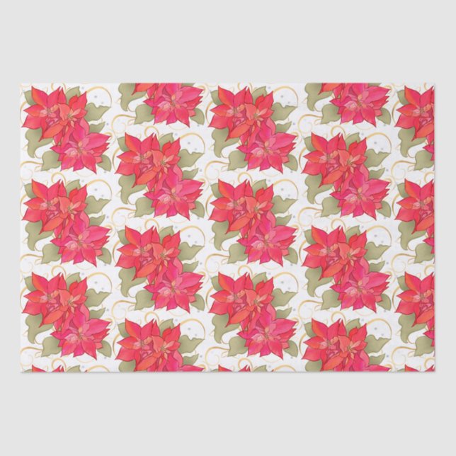 Mousseline Poinsettias de Noël classique Papier Tissu (Recto)