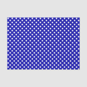 Mousseline Point Polka blanc sur le papier de tissus bleu roy