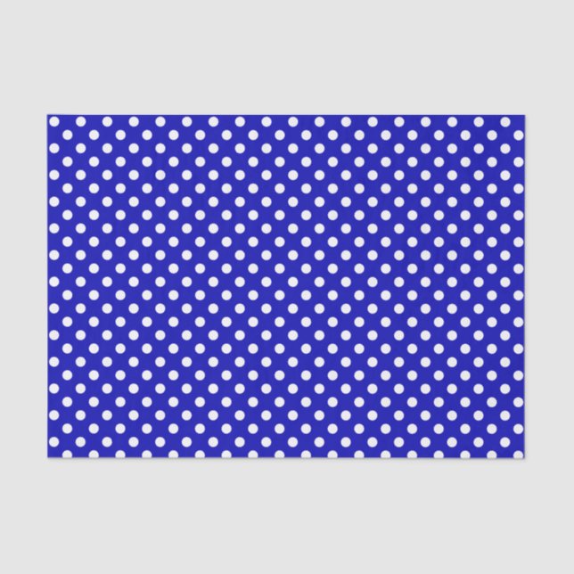 Mousseline Point Polka blanc sur le papier de tissus bleu roy (Recto)