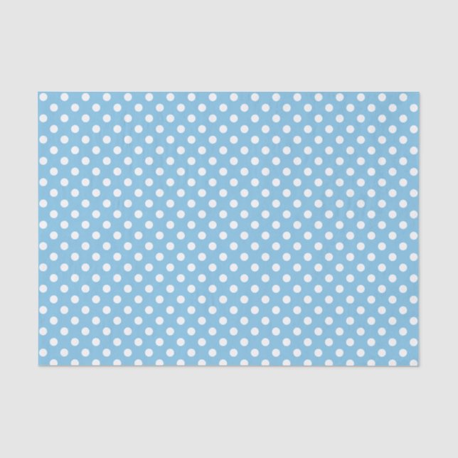 Mousseline Point Polka blanc sur papier de tissus bleu clair (Recto)
