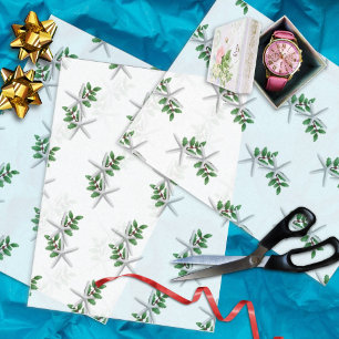 Mousseline Poisson blanche dans le papier Tissu de Noël Holly