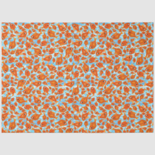 Mousseline Poissons d'Orange Ditzy sur papier Tissu Bleu Eau