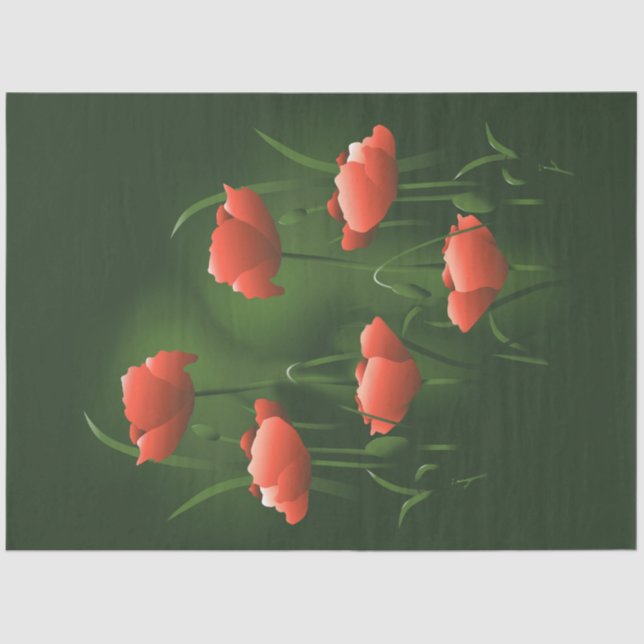 Mousseline Poppies Pavot floral 2 Découpage Papier de tissus (Recto)