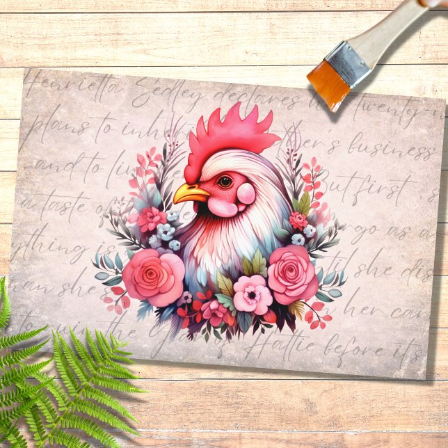Mousseline Portrait de poulet en fleurs 1 Papier de découpage (Créateur téléchargé)