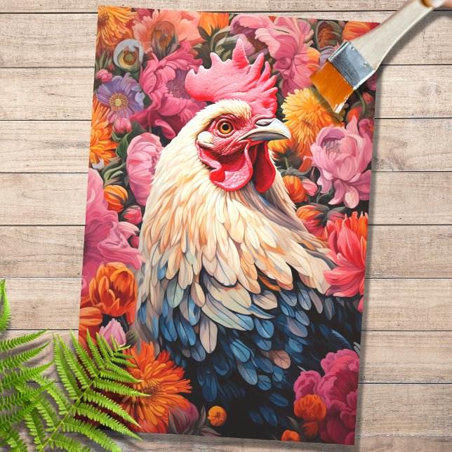 Mousseline Poulet en fleurs 4 Papier de découpage (Créateur téléchargé)