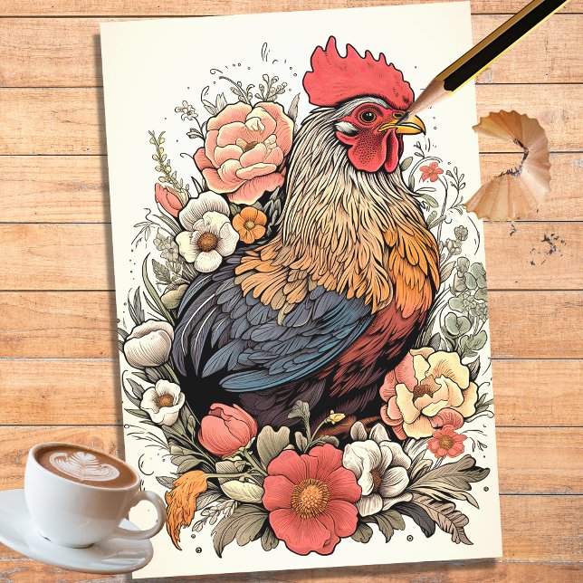 Mousseline Poulet en fleurs 5 Papier décolpage (Créateur téléchargé)