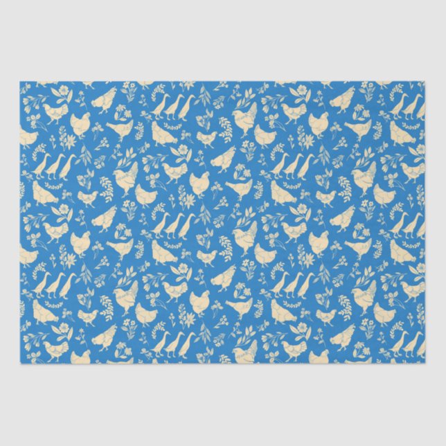 Mousseline Poulets et canards en papier de tissus bleu classi (Recto)