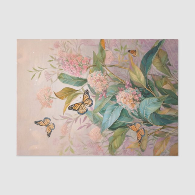 Mousseline Prairie de monarque & Asclépiade sur papier de soi (Recto)