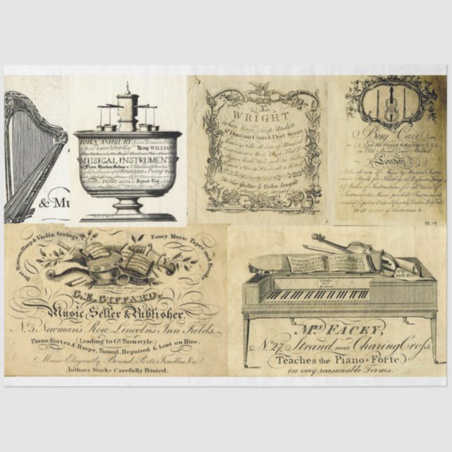 Mousseline Publicité d'instruments de musique papier découpag (Recto)