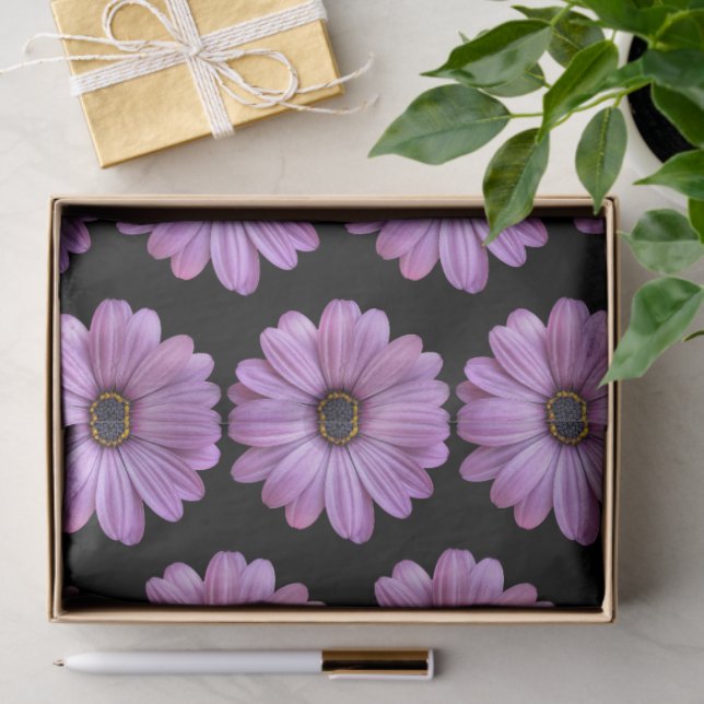 Mousseline Purple Daisy sur papier Tissu Noir (Cadeau)