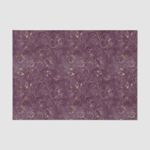 Mousseline Purple foncé avec Rose croqués d'or papier de tiss