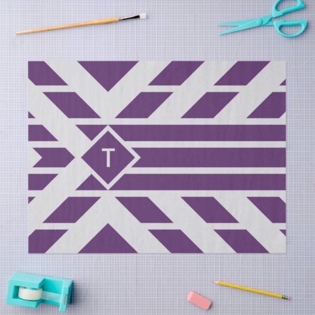Mousseline Quadrangle violet rayures, Papier Tissu Monogramme (Artisanat)