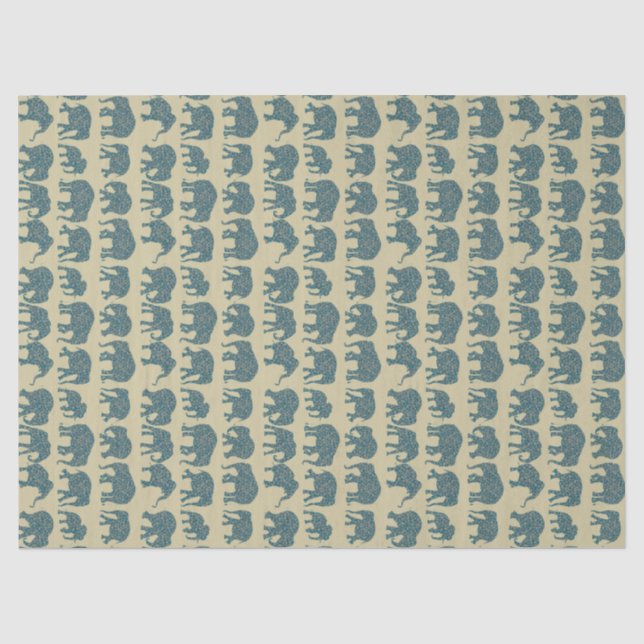 Mousseline Rangées d'éléphants de Paisley sur papier de tissu (Recto)