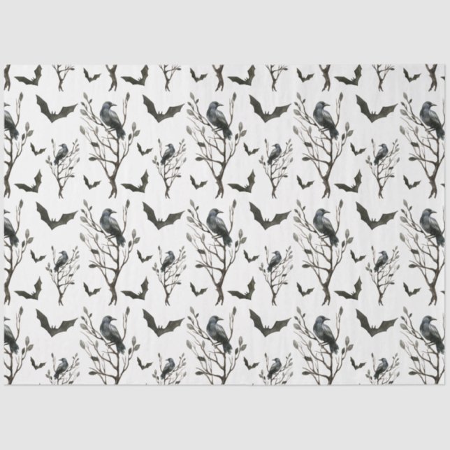 Mousseline Raven Bat Halloween Papier Tissu Enveloppement Cad (Recto)