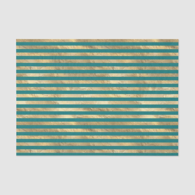 Mousseline Rayures de papier d'aluminium sarcelle et or (Recto)