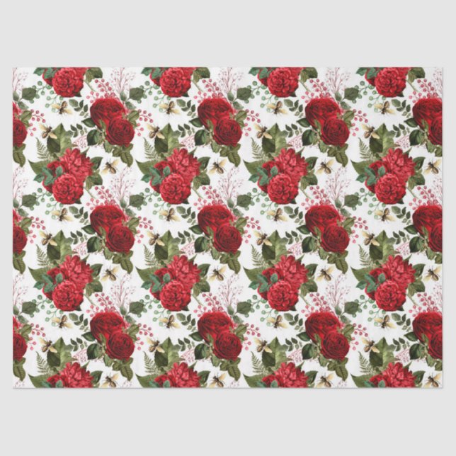 Mousseline Red Rose Bee Series Design 15 papier tissu (Recto)
