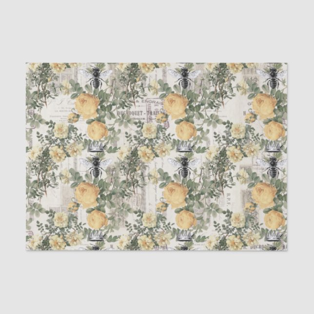 Mousseline Regal Queen Bee Avec Roses Jaunes Sur Papier Franç (Recto)