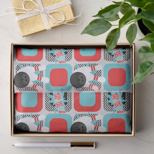Mousseline Retro Bowling Chevron Wrapon Papier Tissu (Cadeau)