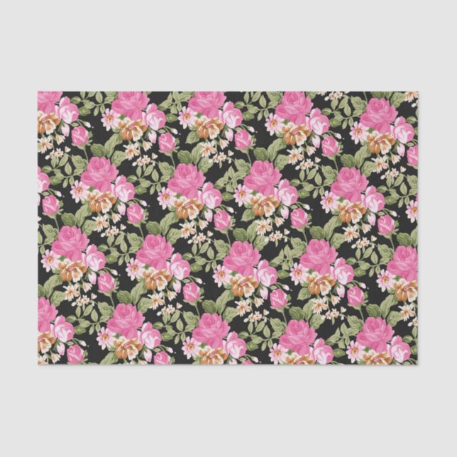Mousseline Rose floral rose Victorian motif papier tissu (Recto)