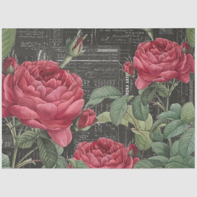 Mousseline Rose romantique Ephémère française Collage papier  (Recto)