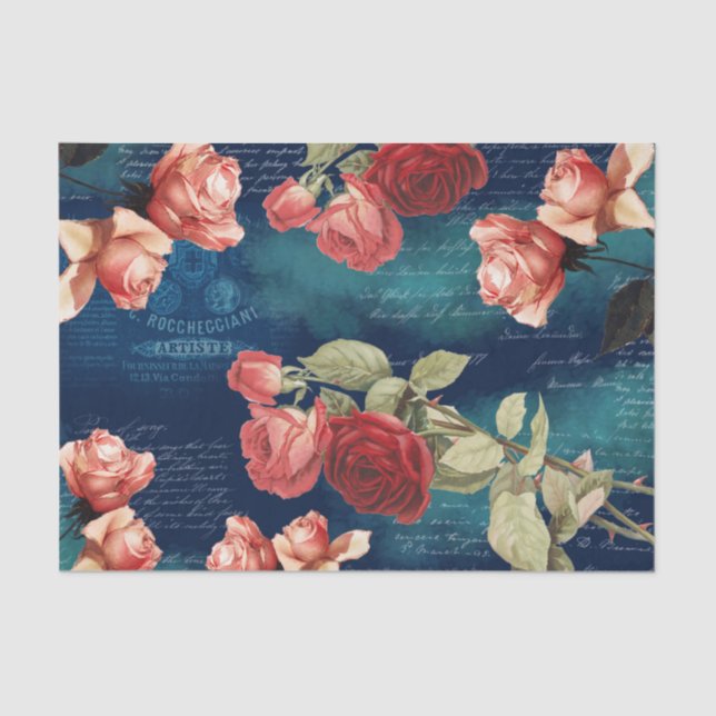 Mousseline Rose vintage Romantique Tissu foncé papier (Recto)