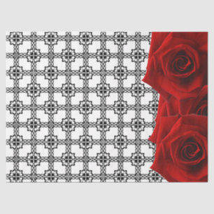Mousseline Roses rouges sur papier de tissu noir et blanc