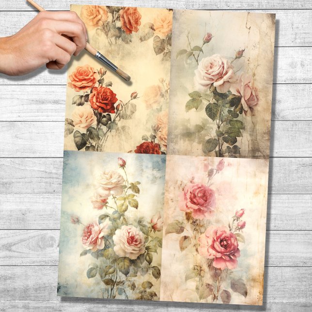 Mousseline Roses vintages Collage 1 papier de découpage (Créateur téléchargé)