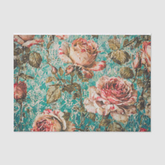 Mousseline Roses vintages sur papier de tissus Turquoises