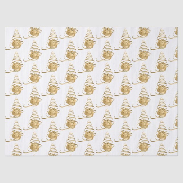 Mousseline Ruban d'or Arbre de Noël présent papier de tissus (Recto)