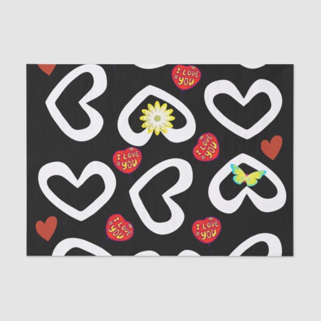 Mousseline Saint Valentin Tissu Papier Coeurs (Recto)